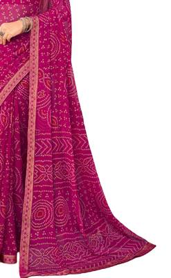 Magenta printed chiffon bandhani saree with blouse 3