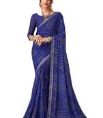 Blue printed chiffon bandhani saree with blouse
