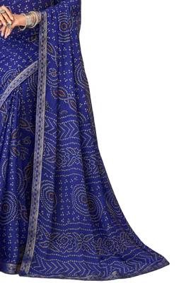 Blue printed chiffon bandhani saree with blouse 3