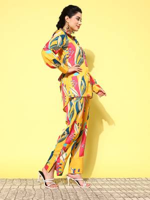  printed satin shirt with trouser co-ords 2