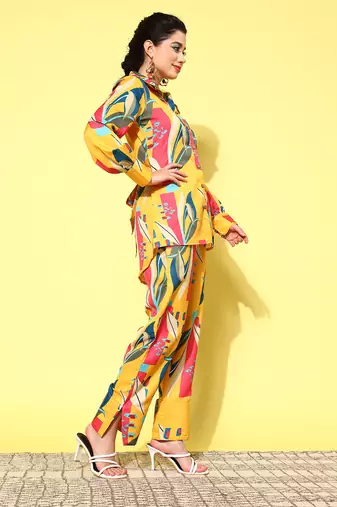  printed satin shirt with trouser co-ords