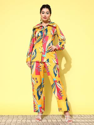  printed satin shirt with trouser co-ords 1