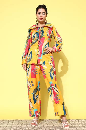  printed satin shirt with trouser co-ords