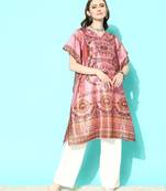 women pink ethnic motifs kaftan kurta