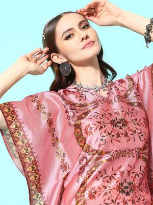 women pink ethnic motifs kaftan kurta 4