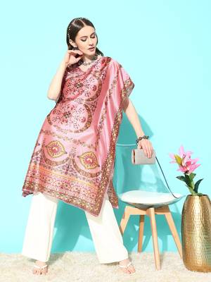 women pink ethnic motifs kaftan kurta 5
