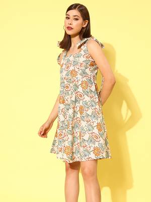  off white and sea green a-line shoulder tie-up dress 2
