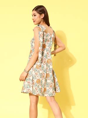  off white and sea green a-line shoulder tie-up dress 3