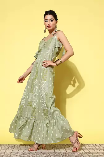  ethnic motifs print cotton a-line maxi dress