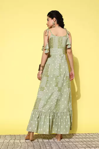  ethnic motifs print cotton a-line maxi dress
