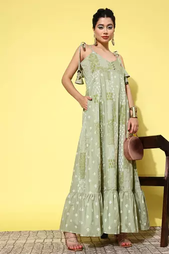  ethnic motifs print cotton a-line maxi dress