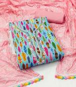 Sky Blue Glace Cotton Hand Work Dress Material