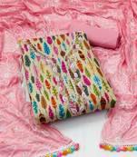 Yellow Glace Cotton Hand Work Dress Material