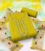 Lemon Yellow Modal Hand Work Dress Material With Inner