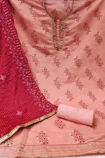 Peach Modal Hand Work Dress Material With Inner