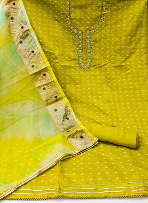 Lemon Yellow Modal Hand Work Dress Material With Inner 2