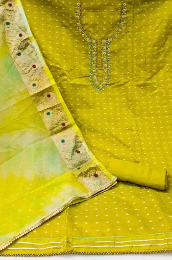 Lemon Yellow Modal Hand Work Dress Material With Inner