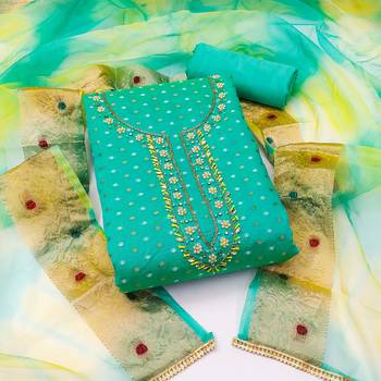 Turquoise Modal Hand Work Dress Material With Inner 1