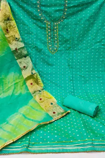 Turquoise Modal Hand Work Dress Material With Inner
