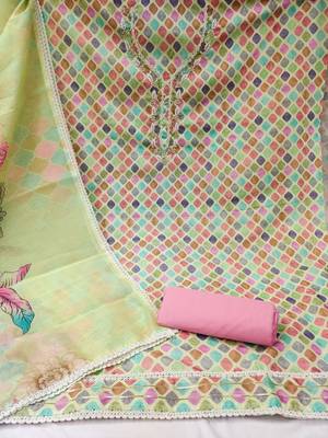 Kimisha women's green cambric cotton hand work and printed dress material 2