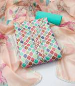 Kimisha women's peach cambric cotton hand work and printed dress material