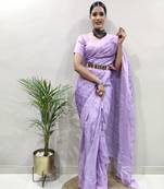 Lavender Colour Pure Kota Chex Digital Print Ready To Wear Saree