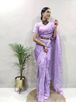 Lavender Colour Pure Kota Chex Digital Print Ready To Wear Saree 2
