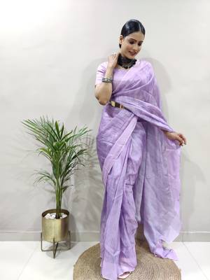 Lavender Colour Pure Kota Chex Digital Print Ready To Wear Saree 3