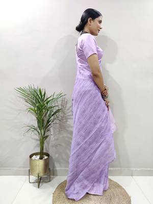 Lavender Colour Pure Kota Chex Digital Print Ready To Wear Saree 5