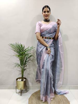 Grey Colour Pure Kota Chex Digital Print Ready To Wear Saree 1