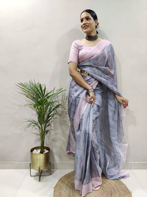 Grey Colour Pure Kota Chex Digital Print Ready To Wear Saree 2