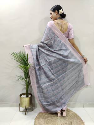 Grey Colour Pure Kota Chex Digital Print Ready To Wear Saree 3