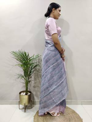 Grey Colour Pure Kota Chex Digital Print Ready To Wear Saree 4