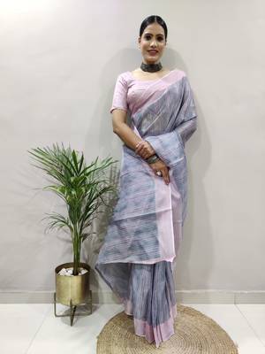 Grey Colour Pure Kota Chex Digital Print Ready To Wear Saree 5