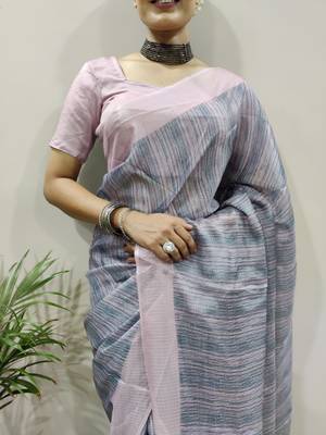 Grey Colour Pure Kota Chex Digital Print Ready To Wear Saree 6