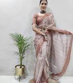 Peach Colour Pure Kota Chex Digital Print Ready To Wear Saree