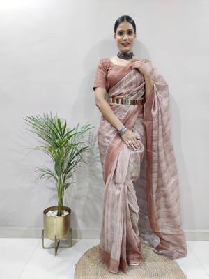 Peach Colour Pure Kota Chex Digital Print Ready To Wear Saree 2