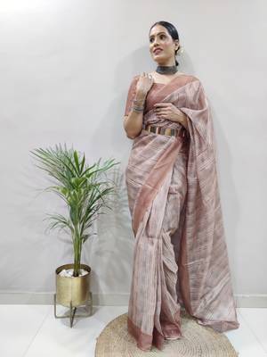 Peach Colour Pure Kota Chex Digital Print Ready To Wear Saree 3
