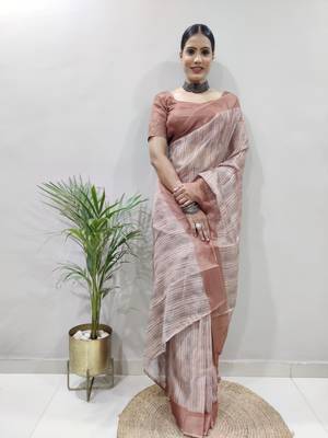 Peach Colour Pure Kota Chex Digital Print Ready To Wear Saree 5