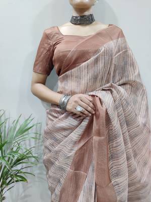 Peach Colour Pure Kota Chex Digital Print Ready To Wear Saree 6