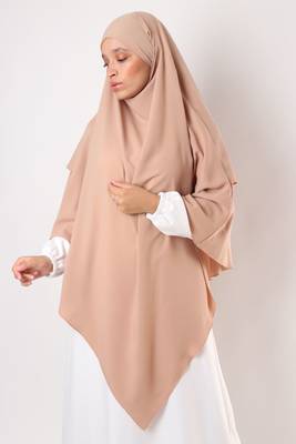 Khimar : 2 Layer Triangular Diamond Instant Khimar-Hijab-Jilbab for Girls & Women in Dark Beige Color | Tie Back 1