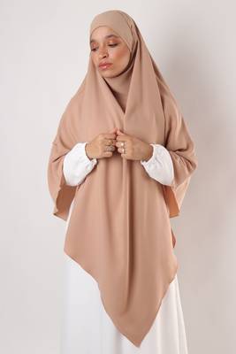 Khimar : 2 Layer Triangular Diamond Instant Khimar-Hijab-Jilbab for Girls & Women in Dark Beige Color | Tie Back 2