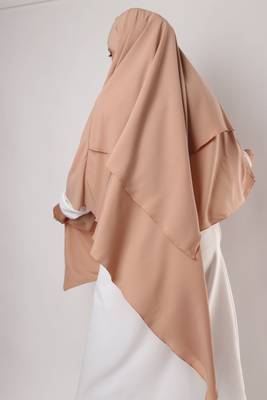 Khimar : 2 Layer Triangular Diamond Instant Khimar-Hijab-Jilbab for Girls & Women in Dark Beige Color | Tie Back 3