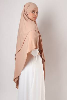 Khimar : 2 Layer Triangular Diamond Instant Khimar-Hijab-Jilbab for Girls & Women in Dark Beige Color | Tie Back 4