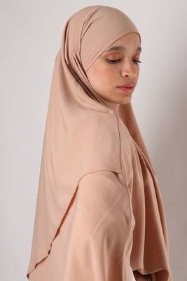 Khimar : 2 Layer Triangular Diamond Instant Khimar-Hijab-Jilbab for Girls & Women in Dark Beige Color | Tie Back 5