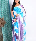 Tye And Dye Pattern Digital Print Chiffon Saree With Blouse Piece - Multicolor