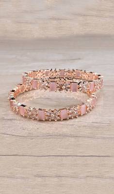 Rose Gold Plated Pink Stone American Diamond Bangles BD626 1