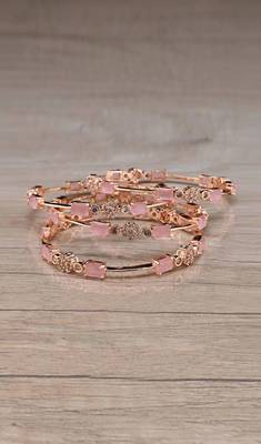 Rose Gold Plated Pink Stone American Diamond Bangles BD617 1