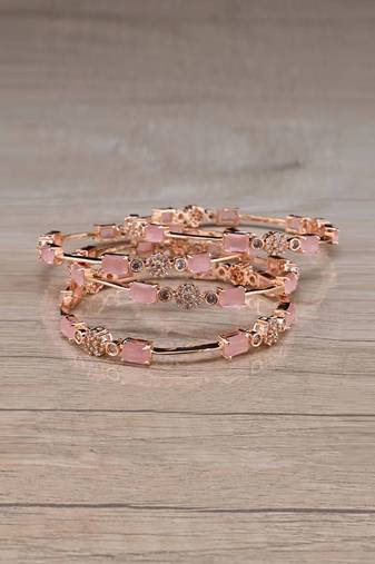 Rose Gold Plated Pink Stone American Diamond Bangles BD617