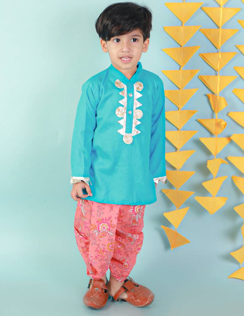 KID1 Kurta with floral dhoti